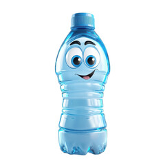 Cheerful cartoon water bottle with big eyes and a friendly smile, perfect for playful and fun designs., isolated on a transparent background.