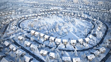 Wall Mural - Snowy Neighborhood