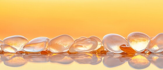 A row of small, clear, frosted glass beads on a table