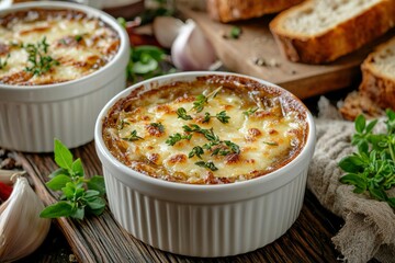 Wall Mural - French Onion Soup with Melted Cheese and Thyme Garnish