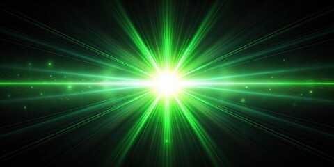 Bright green light beam creating striking lens flare effects in a dark setting , bright, green, light, beam, lens flare