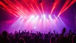 © B 7 YOU - Silhouetted crowd enjoying concert with red and purple stage lights.