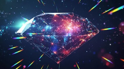 Wall Mural - Abstract image of a diamond in the form of a starry sky or space, consisting of points, lines, and shapes in the form of planets, stars and the universe. Vector business wireframe concept