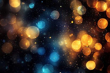 Wall Mural - a gold, blue, and black background with abstract glitter lights.