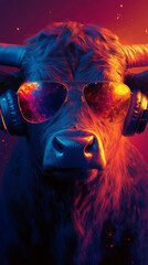 Sticker - A bull wearing sunglasses and headphones.