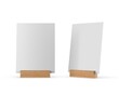 © godesignz - Blank table talkers promotional upright menu table tent top sign holder table menu and qr card display stand picture frame for mock up and template design. 3d render illustration.