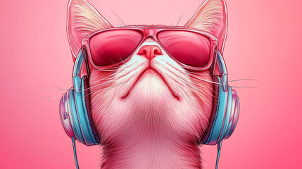 Canvas Print - Cool cat wearing headphones and sunglasses.