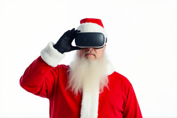 Canvas Print - A man dressed as Santa Claus wearing a virtual reality headset