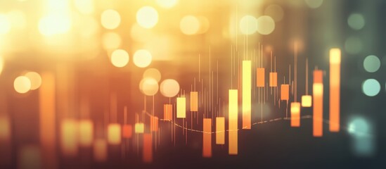 Wall Mural - Abstract Financial Data Visualization with Glowing Bar Graphs and Bokeh Effect in Warm Tones