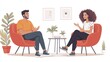 © CinimaticWorks - man sitting in a chair talking to a woman, sharing a friendly conversation and communication exchange, focusing on interaction and relationship building in a casual setting