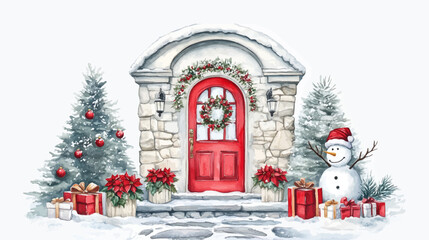 Wall Mural - Christmas greeting card template with house