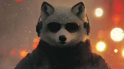 Sticker - A cool fox with sunglasses and headphones.