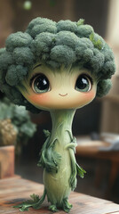 Canvas Print - Cute broccoli character with big eyes and a smile.