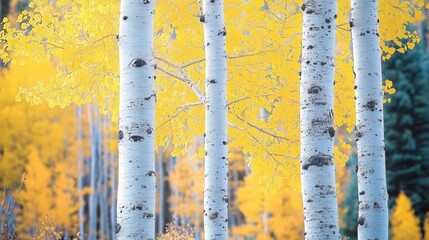 Aspen trees with white bark, close up 