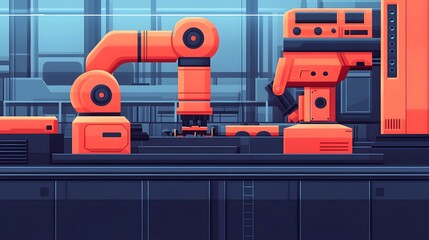 A vibrant illustration of robotic arms in a futuristic workspace, showcasing automation technology and a sleek design.