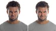 © Pixel Alchemist - Two contrasting facial expressions of a man demonstrating frustration and annoyance.