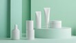 © artbot - Minimalist display of skincare products on pastel background.