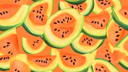 Wall Mural - Vibrant watermelon slices arranged on a bright background.