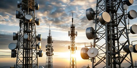 telecommunication towers at sunset: connecting the world
