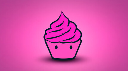 Sticker - A pink cupcake with swirl frosting on a pink background.