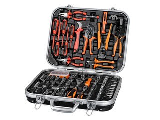 Hand tools kit set in plastic case.