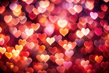 Canvas Print - dreamy bokeh background with pink red and yellow hearts