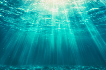 Poster - Underwater view of sunlight rays penetrating the ocean surface