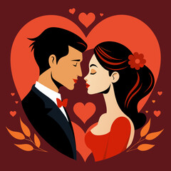 Wall Mural - vector romantic love couple silhouette illustration 