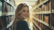 © rehan - A Smiling Woman Standing in a Library Aisle