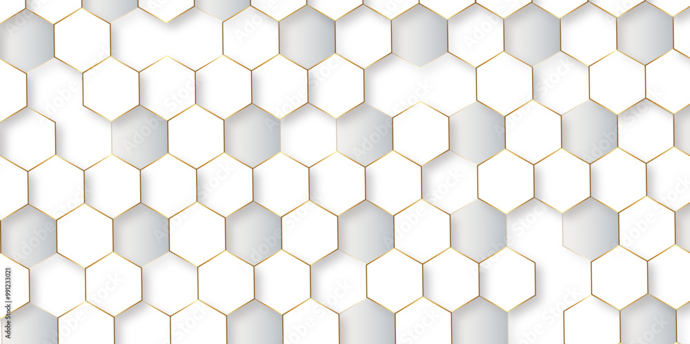 Abstract pattern with hexagonal white and gray technology line paper ...