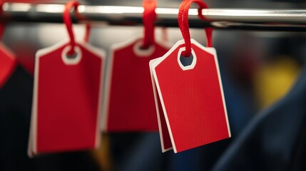 Vibrant Sale Tags on Clothes Rack - Fashion Retail Discounts Close-up