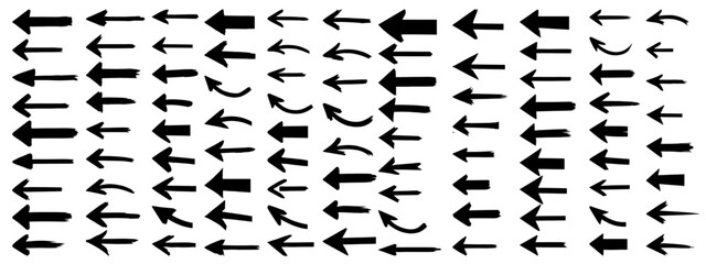 a set of 100 hand-drawn black arrow icons