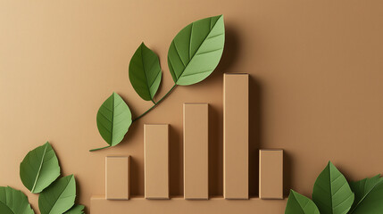 Leinwandbilder - Green leaves growing over a growth business chart on a brown background