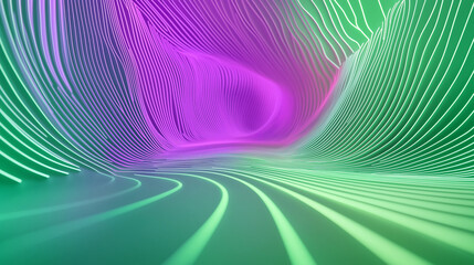Poster - Abstract neon wavy lines forming a tunnel background