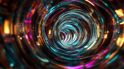 Poster - Abstract glowing neon lights forming tunnel rotating background