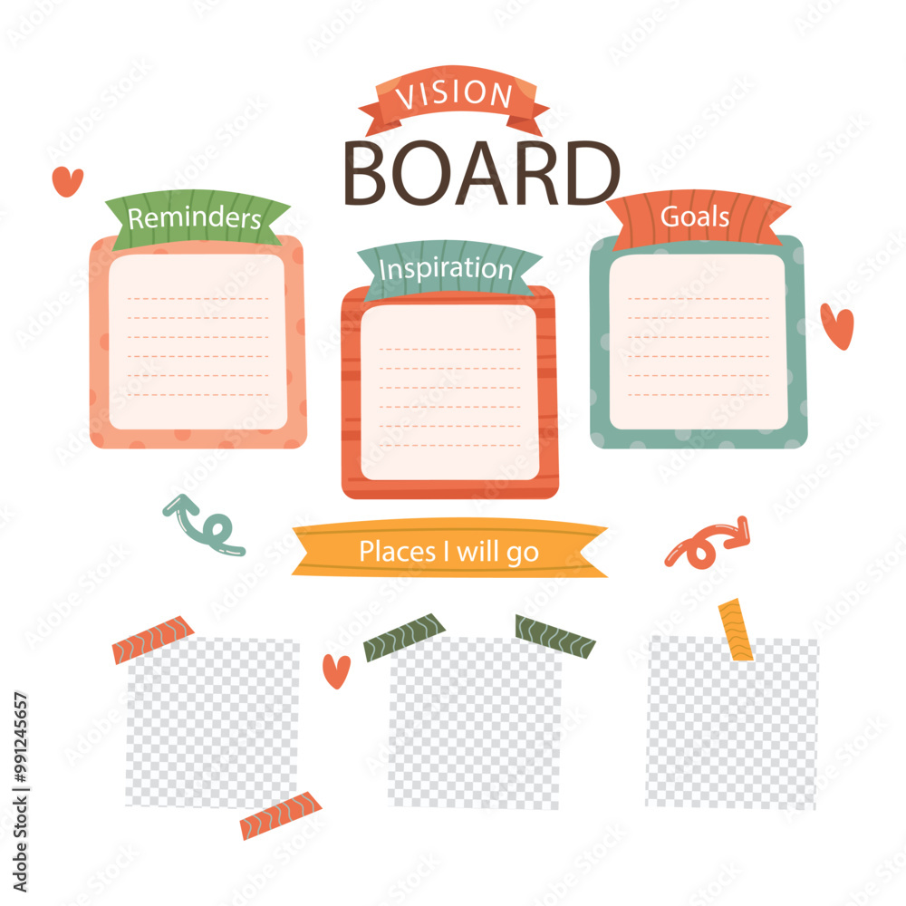 Paper notes on bulletin board realistic vector illustration set. Torn ...