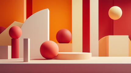 Poster - Minimalist 3d scene with geometric shapes and podium for product display