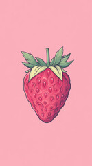 Poster - A single strawberry on a pink background.