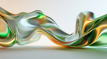 Wall Mural - Abstract green and gold liquid wave flowing and reflecting light