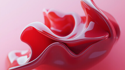 Aufkleber - Red liquid shape forming abstract figure on pink background