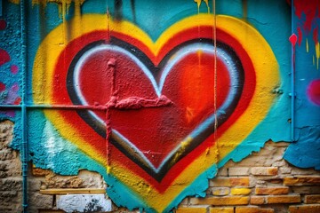 Wall Mural - heart-shaped graffiti on brick wall with vibrant urban colors