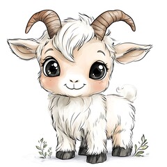 Canvas Print - Adorable Cartoon Goat with Big Eyes.