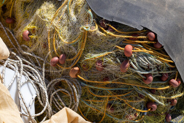 Yellow fishing nets, Astrakeri, Corfu, Greece