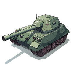 Cartoon heavy tank pointing its big gun to the left, casting a shadow on the ground