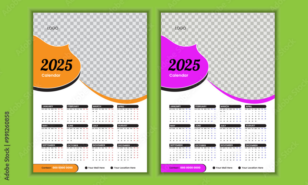 Modern One Page Print Ready wall calendar design 2025, schedule month ...
