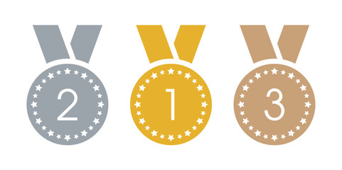 gold, silver, bronze medal symbols. first, second, third medal interface. medal symbols for sport, e