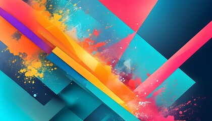 Dynamic Abstract Splash of Color with Geometric Shapes in Energetic Artistic Wallpaper Design