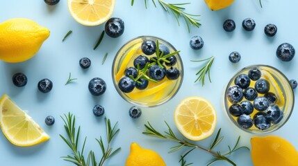 Wall Mural - Refreshing Summer Drink with Blueberries and Lemon