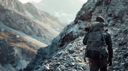 Wall Mural - Hiker Ascending a Mountain Trail