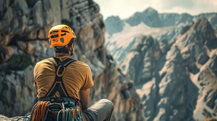 Canvas Print - Climber Taking a Break on a Mountain Peak